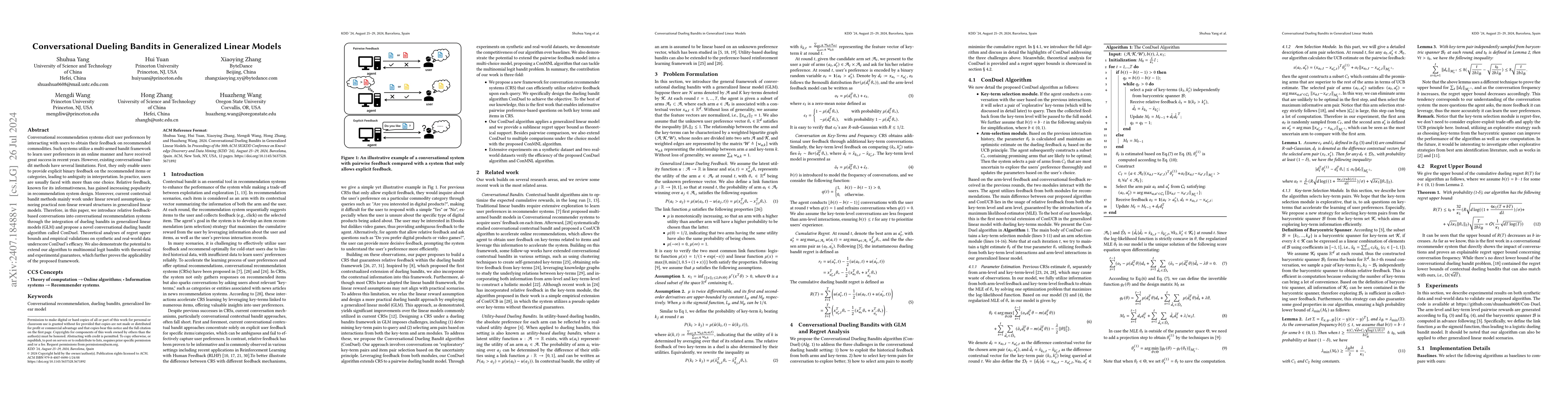 Thumbnail for Conversational Dueling Bandits in Generalized Linear Models