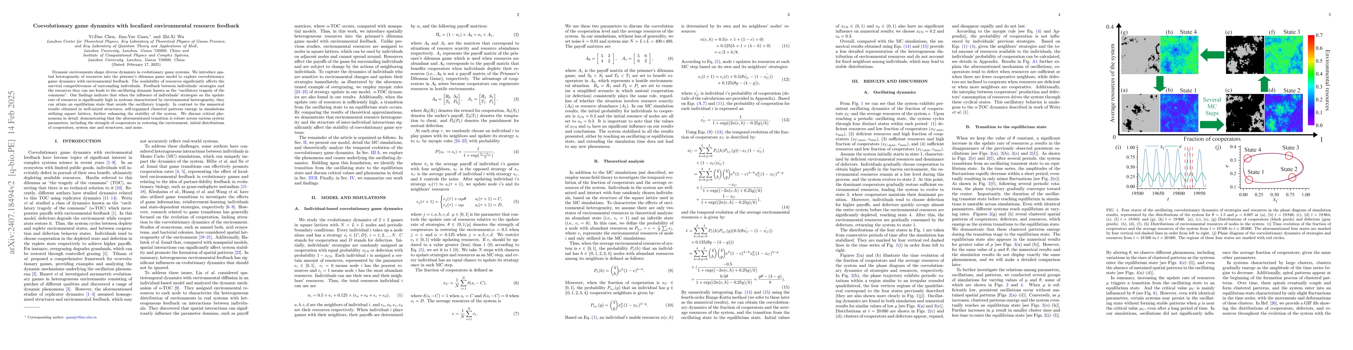 Thumbnail for Coevolutionary game dynamics with localized environmental resource
  feedback