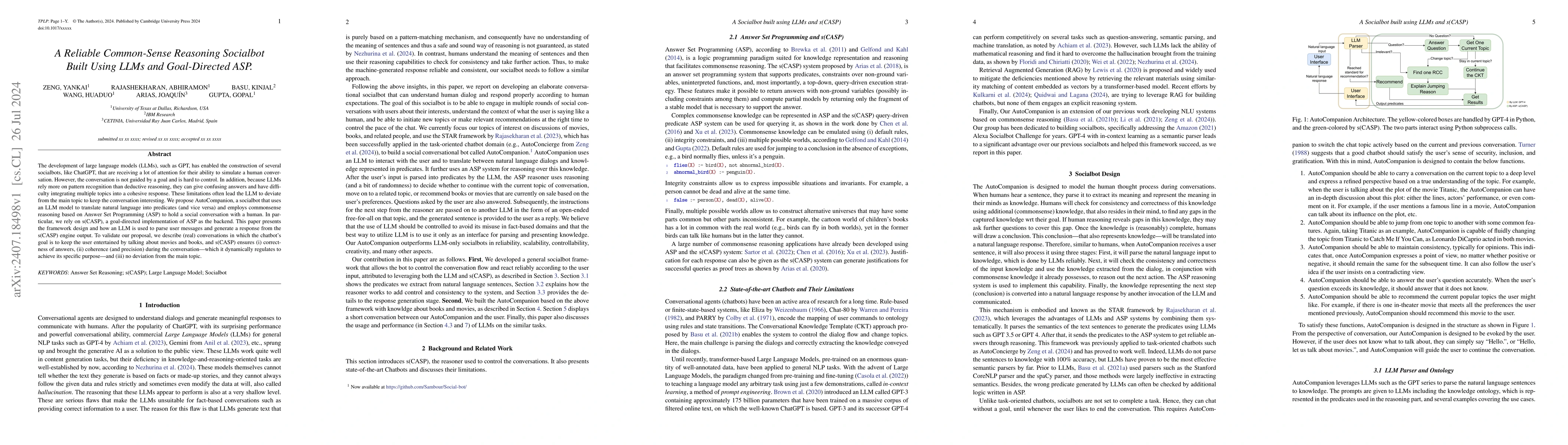 Thumbnail for A Reliable Common-Sense Reasoning Socialbot Built Using LLMs and
  Goal-Directed ASP