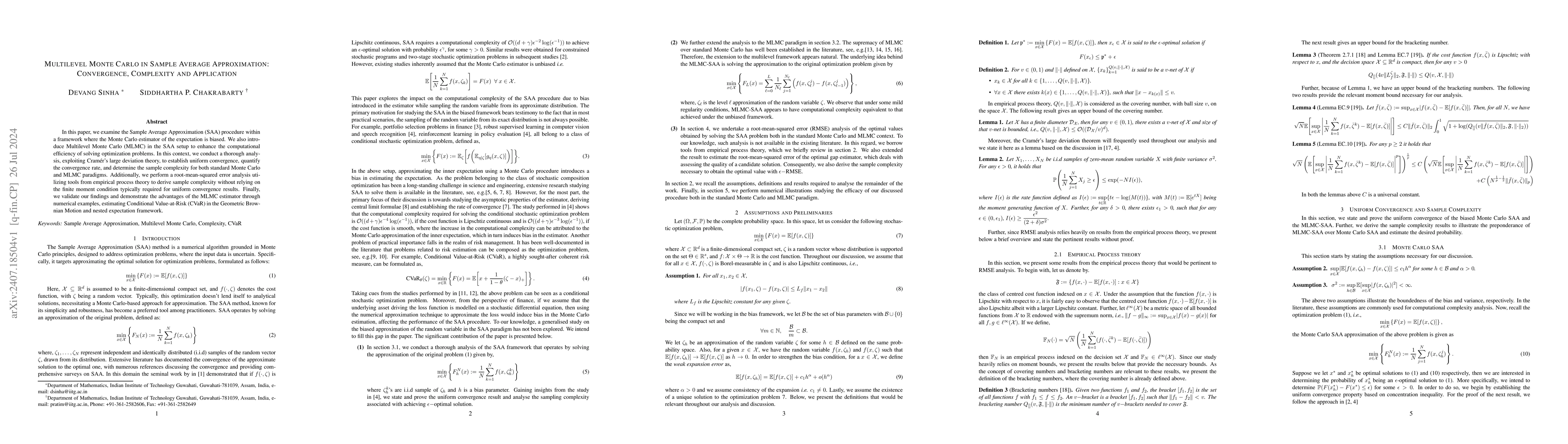 Thumbnail for Multilevel Monte Carlo in Sample Average Approximation: Convergence,
  Complexity and Application