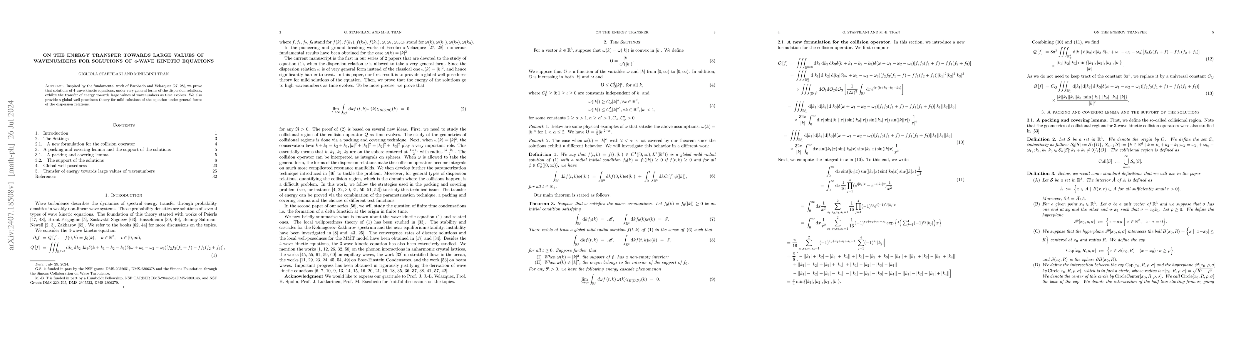 Thumbnail for On the energy transfer towards large values of wavenumbers for solutions
  of 4-wave kinetic equations