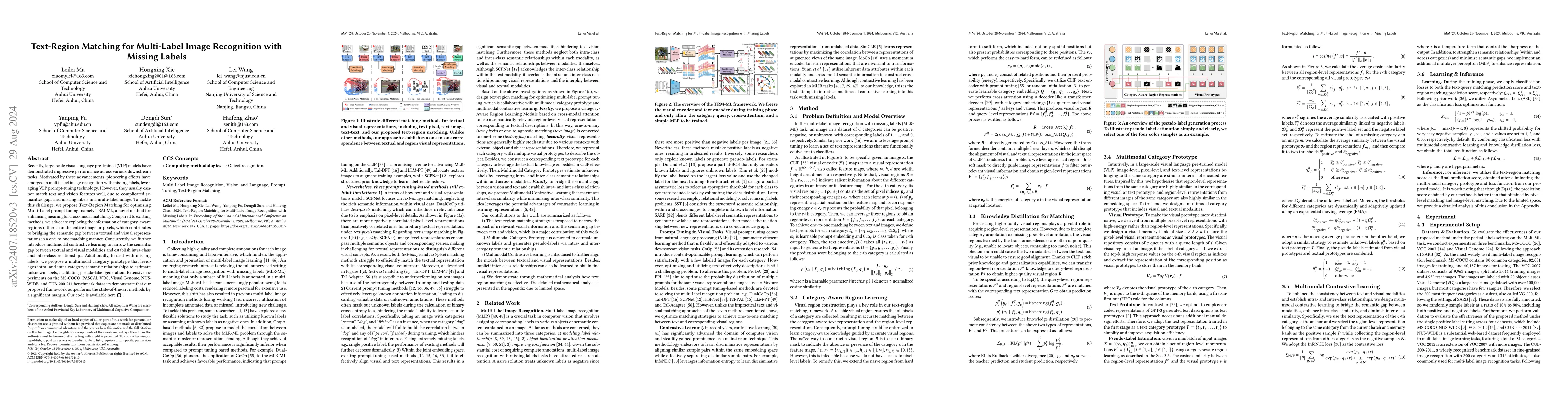 Thumbnail for Text-Region Matching for Multi-Label Image Recognition with Missing
  Labels