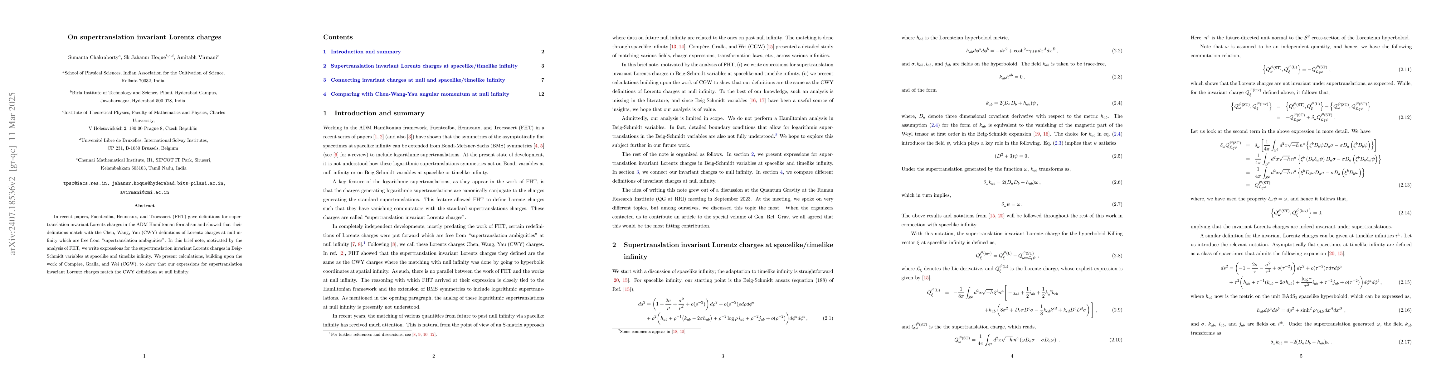 Thumbnail for On supertranslation invariant Lorentz charges