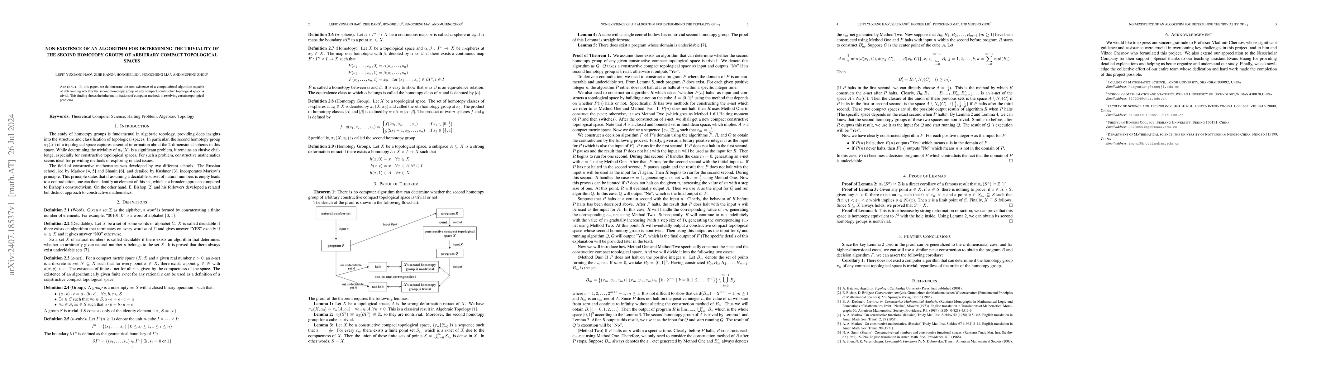 Thumbnail for Non-existence of an Algorithm for Determining the Triviality of the
  Second Homotopy Groups of Arbitrary Compact Topological Spaces
