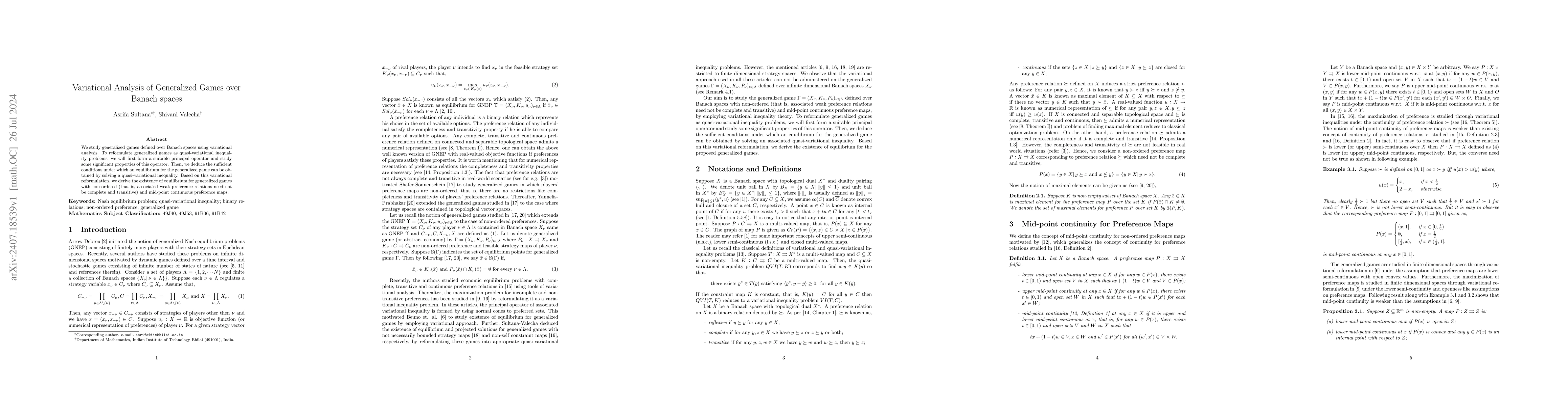 Thumbnail for Variational Analysis of Generalized Games over Banach spaces