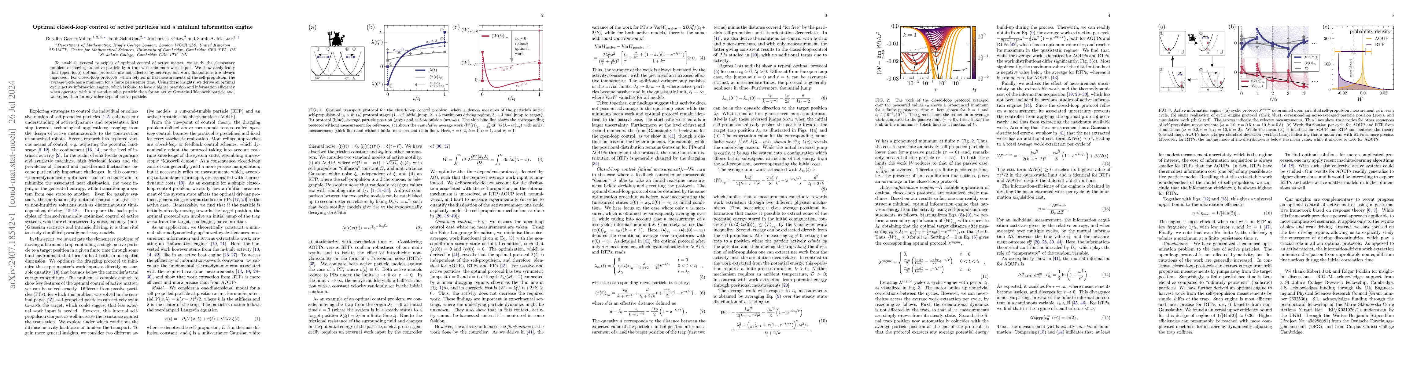 Thumbnail for Optimal closed-loop control of active particles and a minimal
  information engine