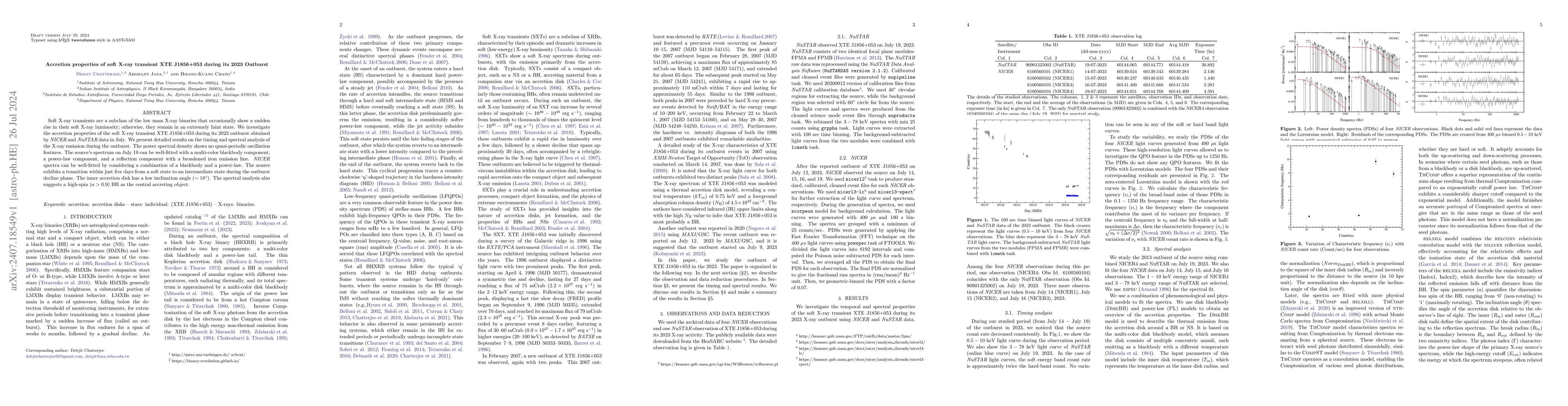 Thumbnail for Accretion properties of soft X-ray transient XTE J1856+053 during its
  2023 Outburst