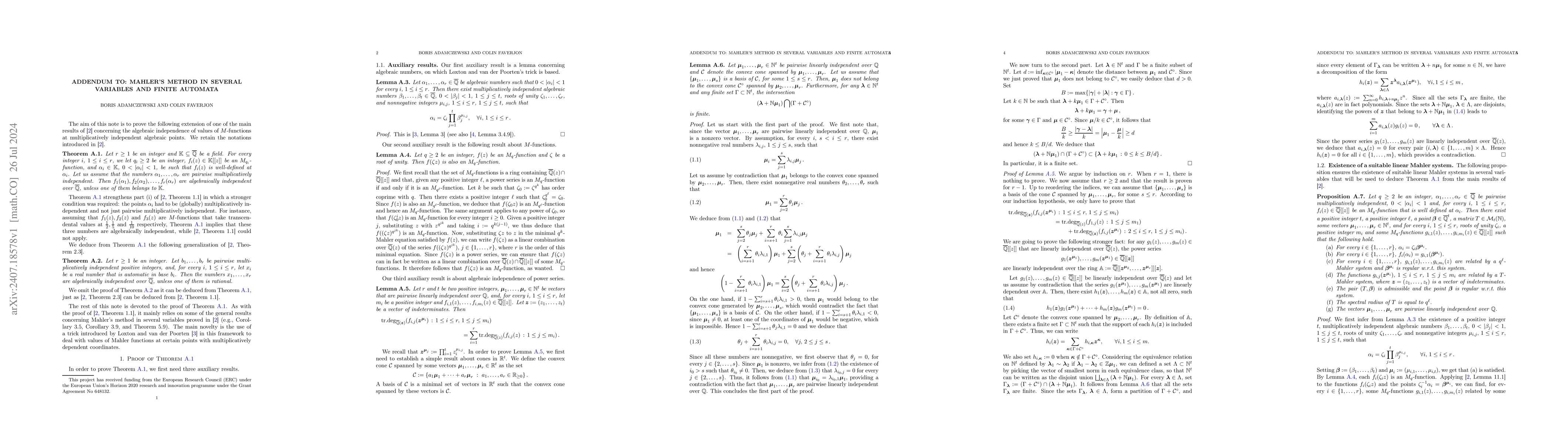 Thumbnail for Addendum to: Mahler's method in several variables and finite automata