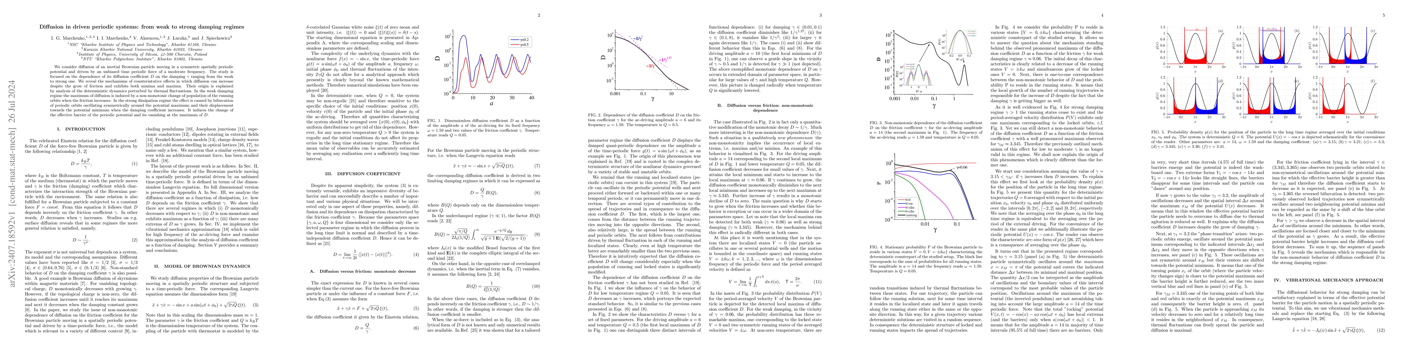 Thumbnail for Diffusion in driven periodic systems: from weak to strong damping
  regimes