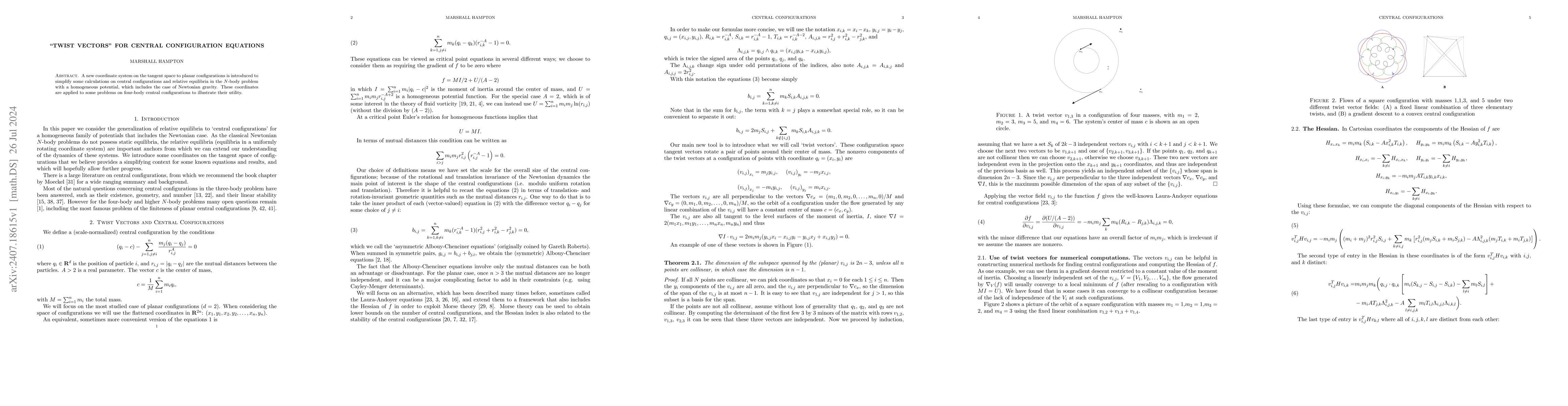 Thumbnail for "Twist Vectors" for Central Configuration Equations