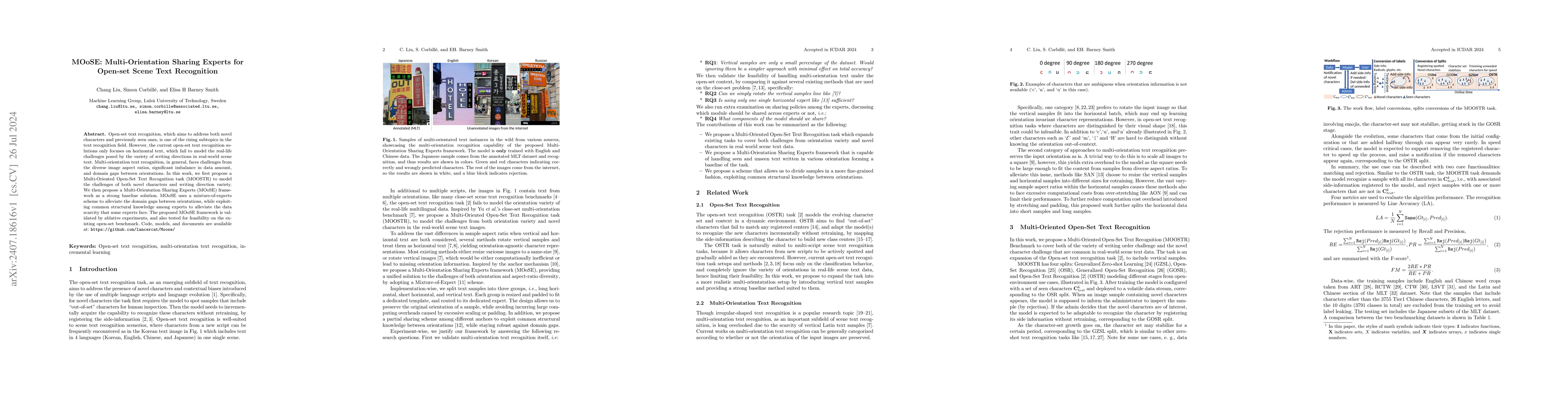 Thumbnail for MOoSE: Multi-Orientation Sharing Experts for Open-set Scene Text
  Recognition