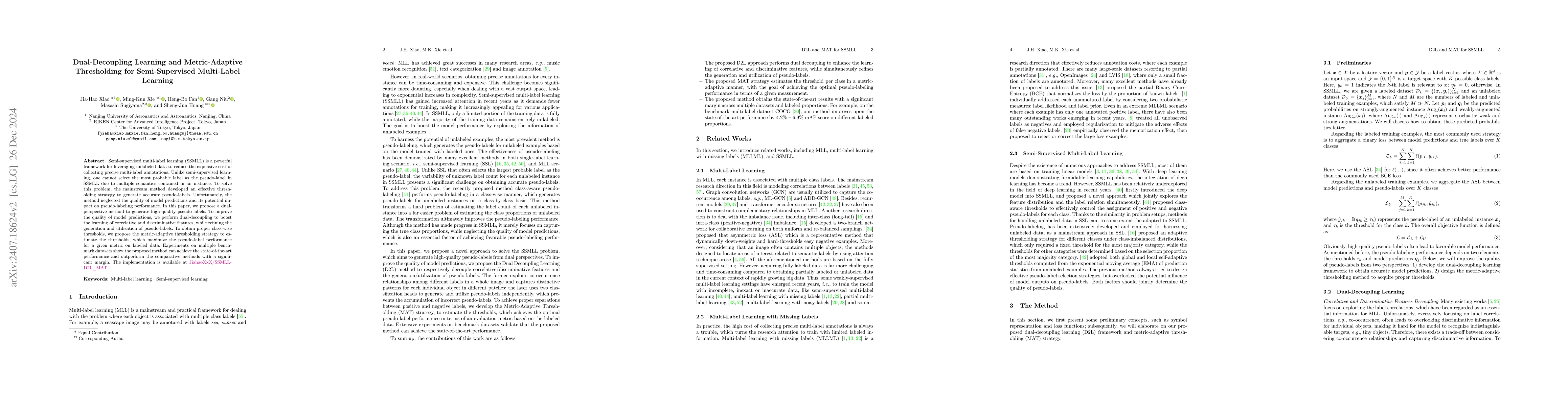 Thumbnail for Dual-Decoupling Learning and Metric-Adaptive Thresholding for
  Semi-Supervised Multi-Label Learning