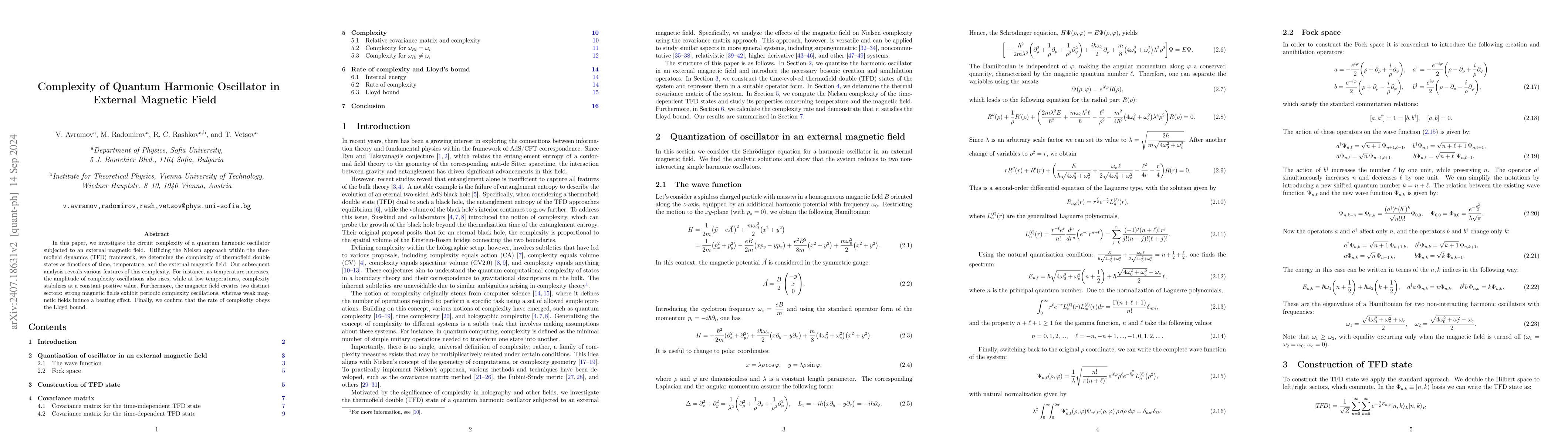 Thumbnail for Complexity of Quantum Harmonic Oscillator in External Magnetic Field