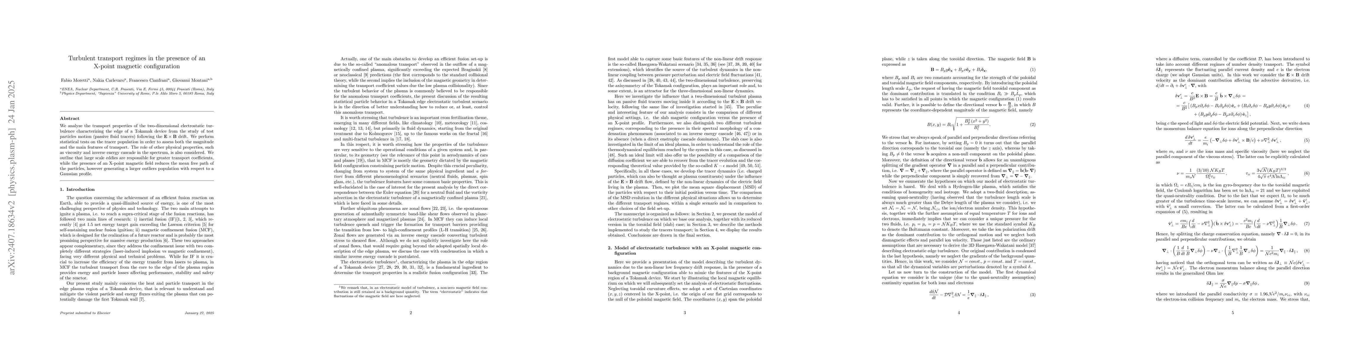Thumbnail for Turbulent transport regimes in the presence of an X-point magnetic
  configuration