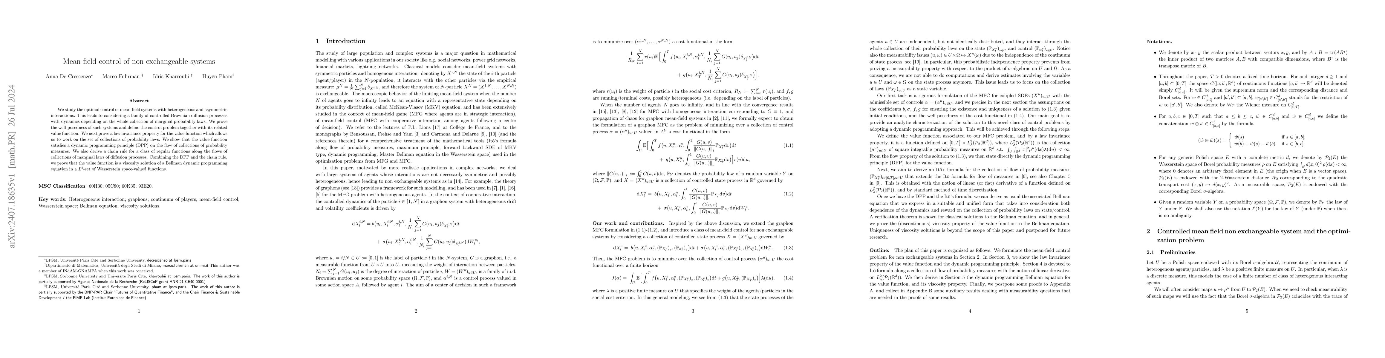 Thumbnail for Mean-field control of non exchangeable systems