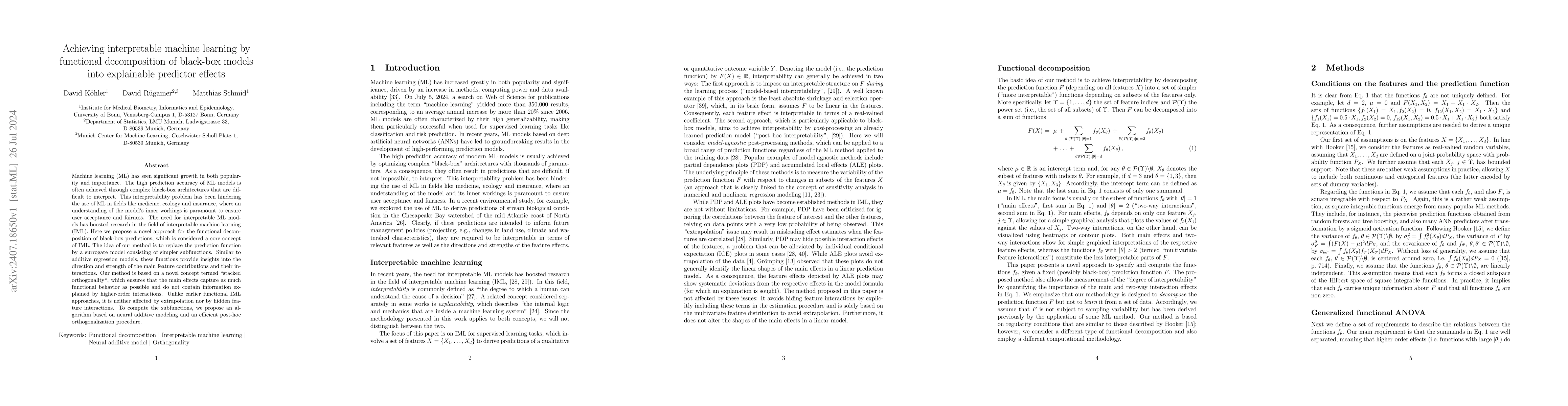 Thumbnail for Achieving interpretable machine learning by functional decomposition of
  black-box models into explainable predictor effects
