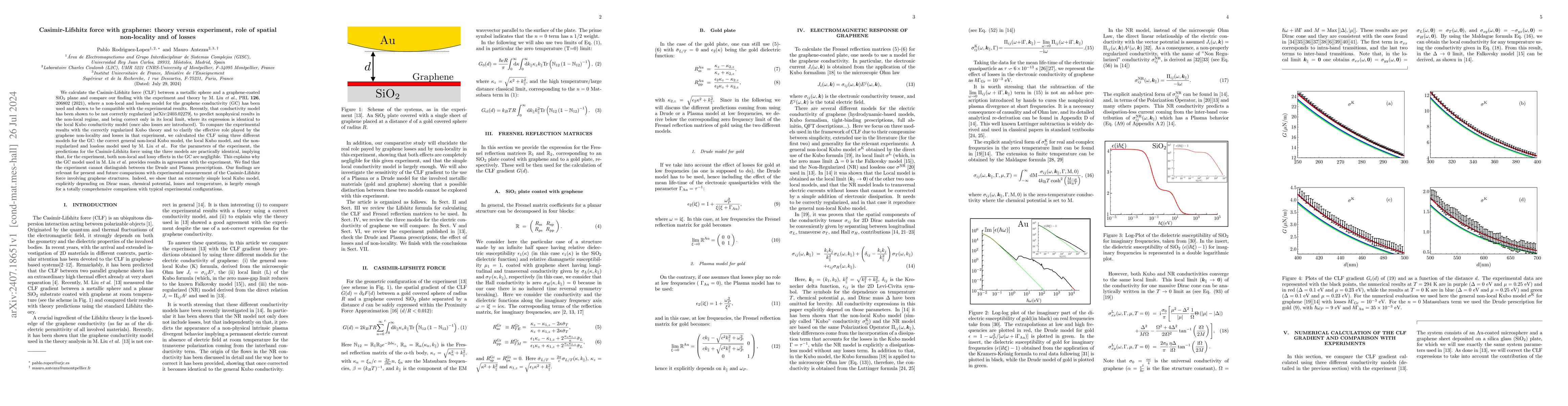 Thumbnail for Casimir-Lifshitz force with graphene: theory versus experiment, role of
  spatial non-locality and of losses