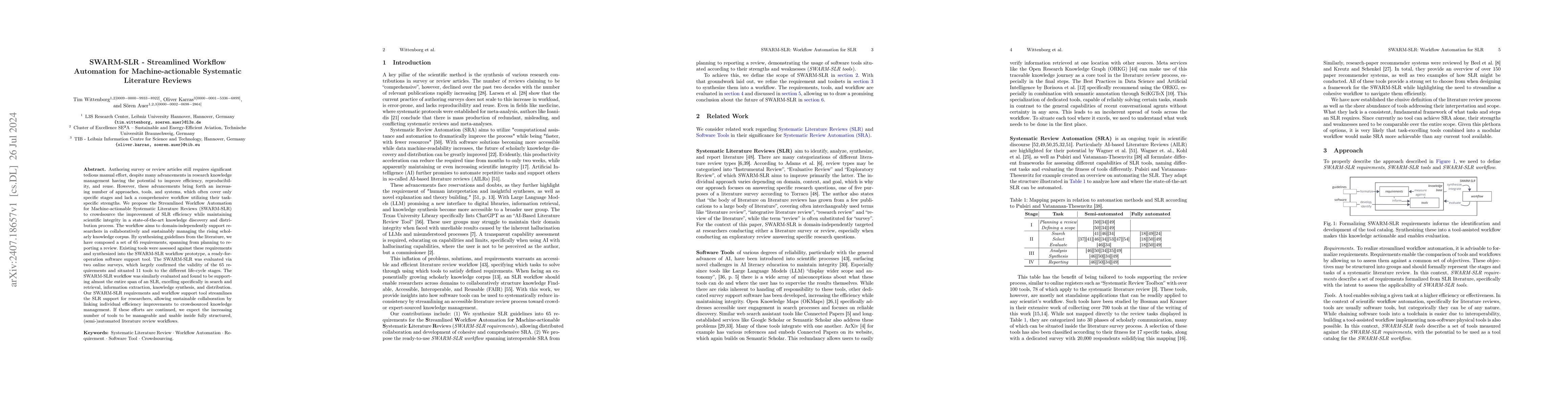 Thumbnail for SWARM-SLR -- Streamlined Workflow Automation for Machine-actionable
  Systematic Literature Reviews