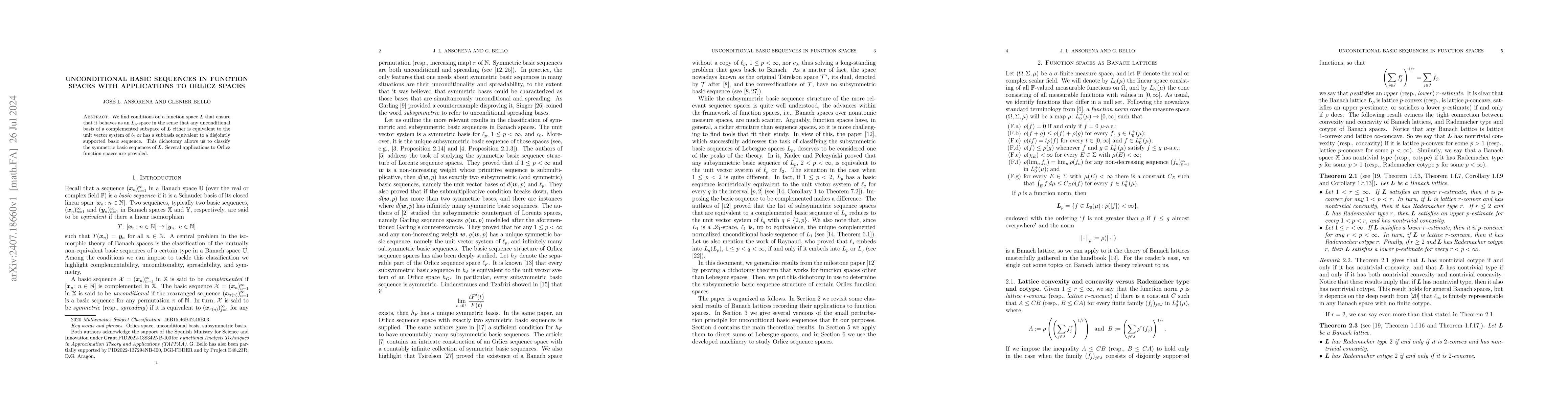Thumbnail for Unconditional basic sequences in function spaces with applications to
  Orlicz spaces