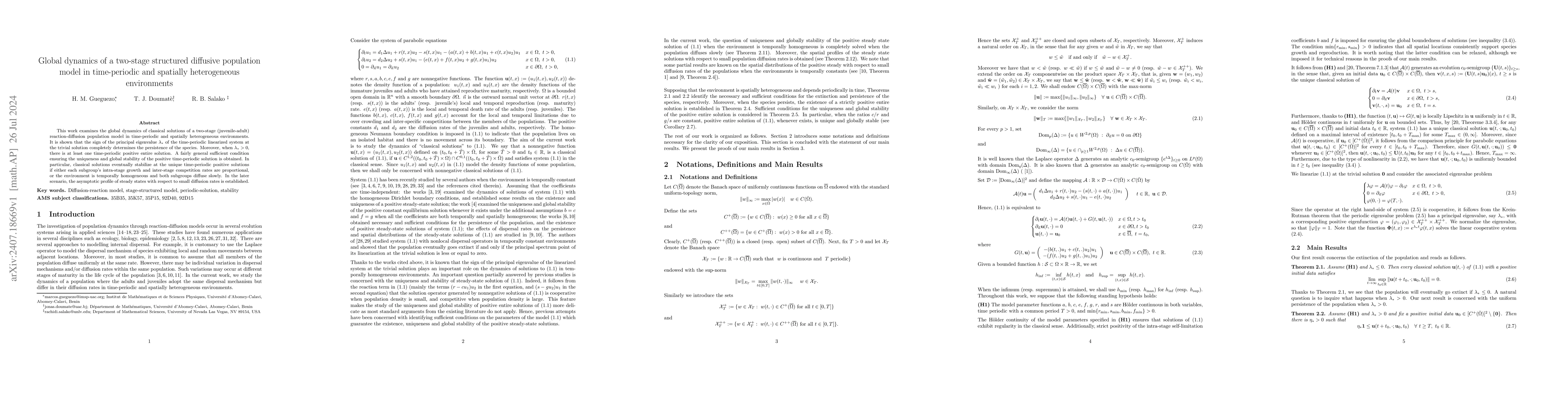 Thumbnail for Global dynamics of a two-stage structured diffusive population model in
  time-periodic and spatially heterogeneous environments