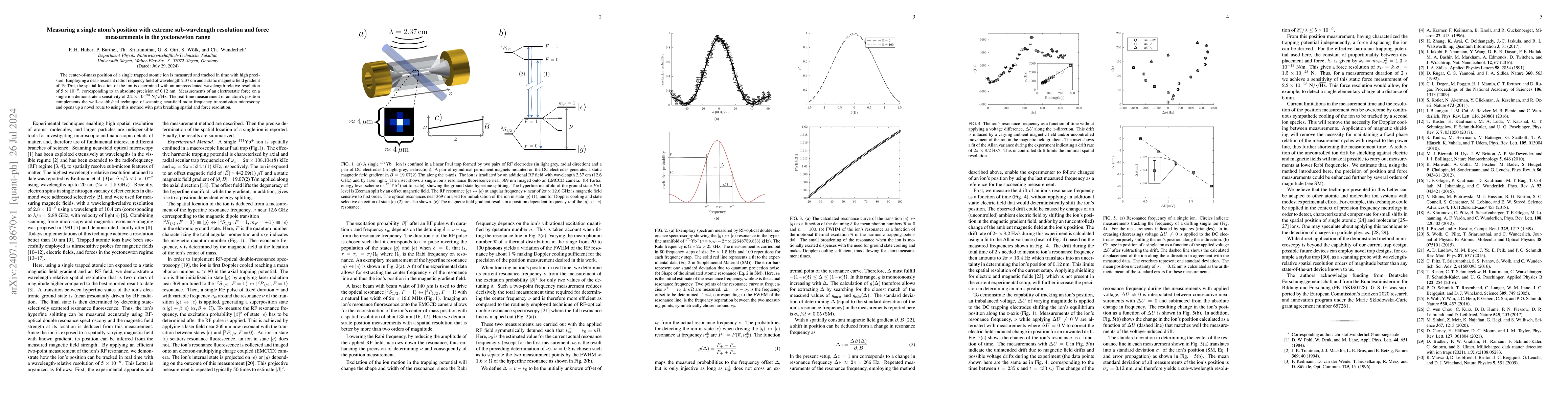 Thumbnail for Measuring a single atom's position with extreme sub-wavelength
  resolution and force measurements in the yoctonewton range