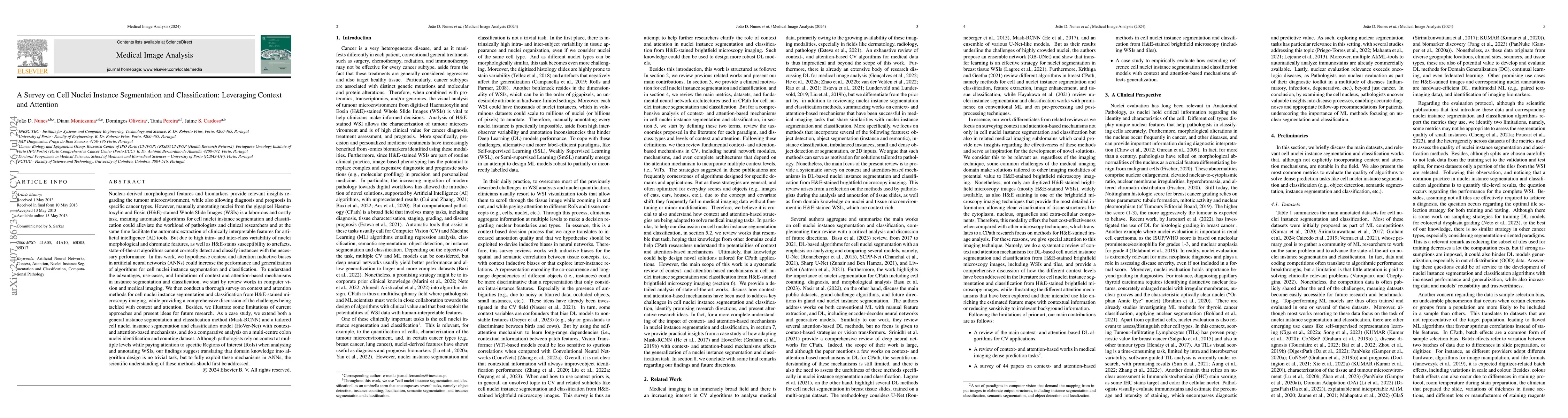 Thumbnail for A Survey on Cell Nuclei Instance Segmentation and Classification:
  Leveraging Context and Attention