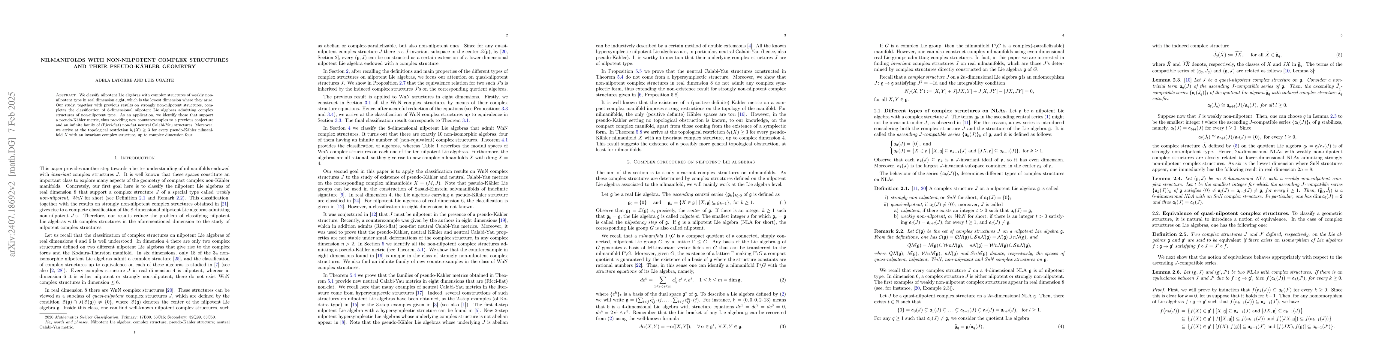 Thumbnail for Nilmanifolds with non-nilpotent complex structures and their
  pseudo-Kähler geometry
