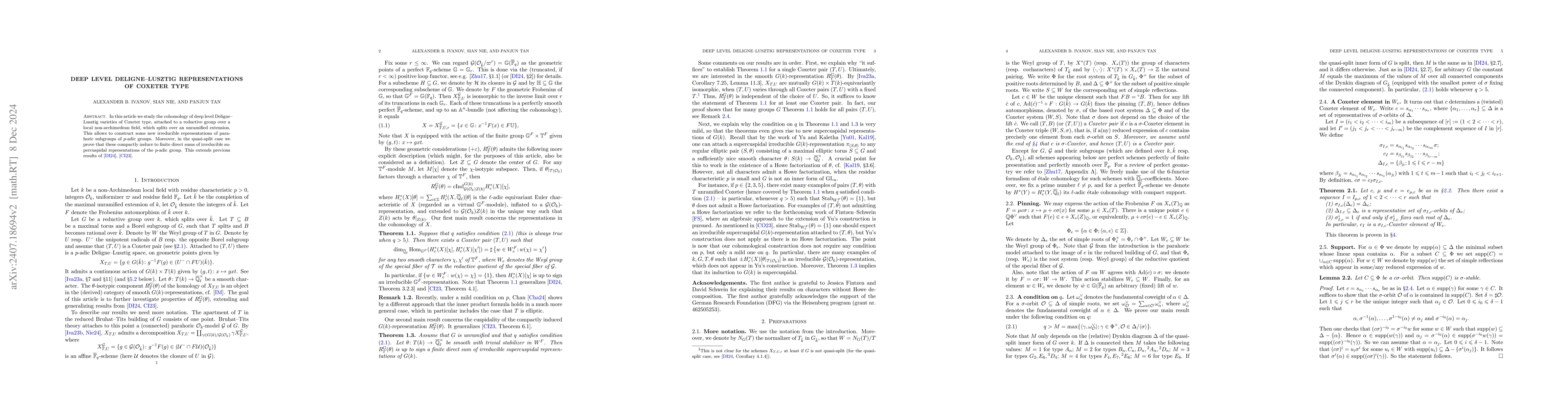 Thumbnail for Deep level Deligne--Lusztig representations of Coxeter type