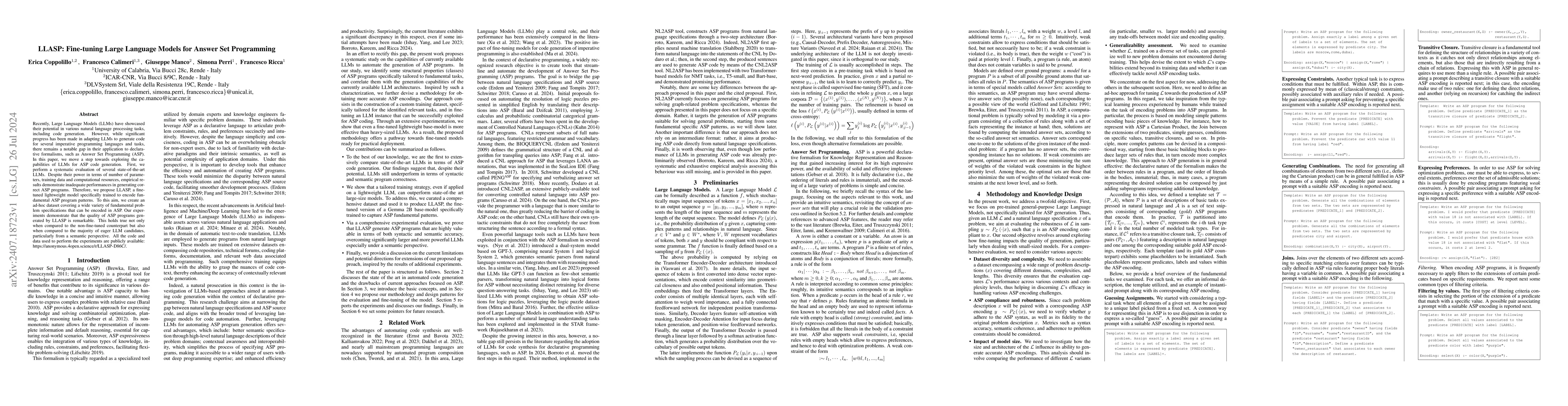 Thumbnail for LLASP: Fine-tuning Large Language Models for Answer Set Programming