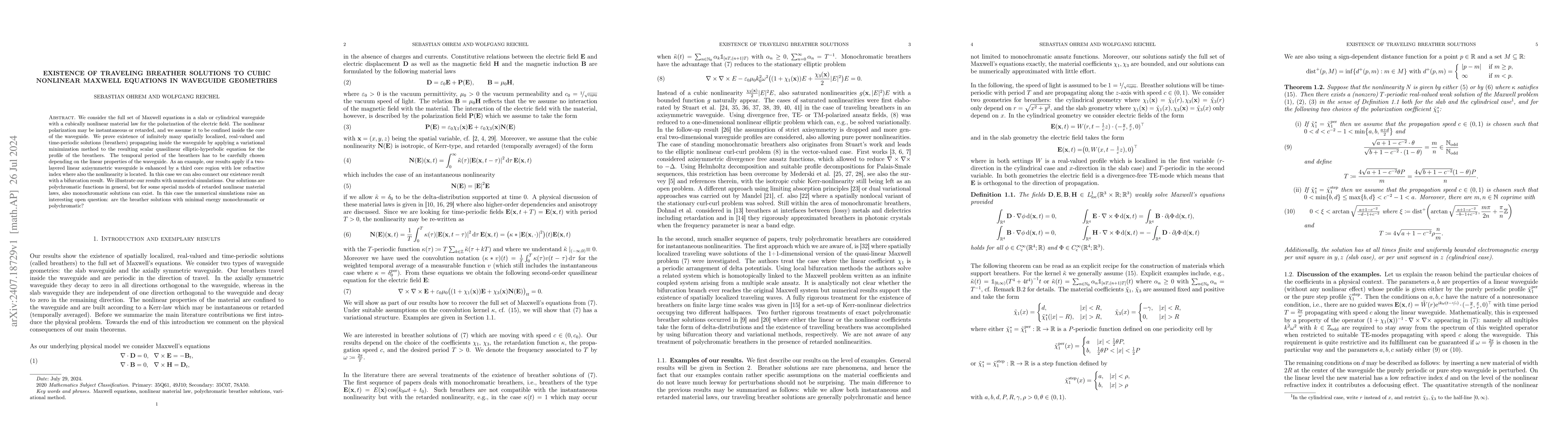 Thumbnail for Existence of traveling breather solutions to cubic nonlinear Maxwell
  equations in waveguide geometries