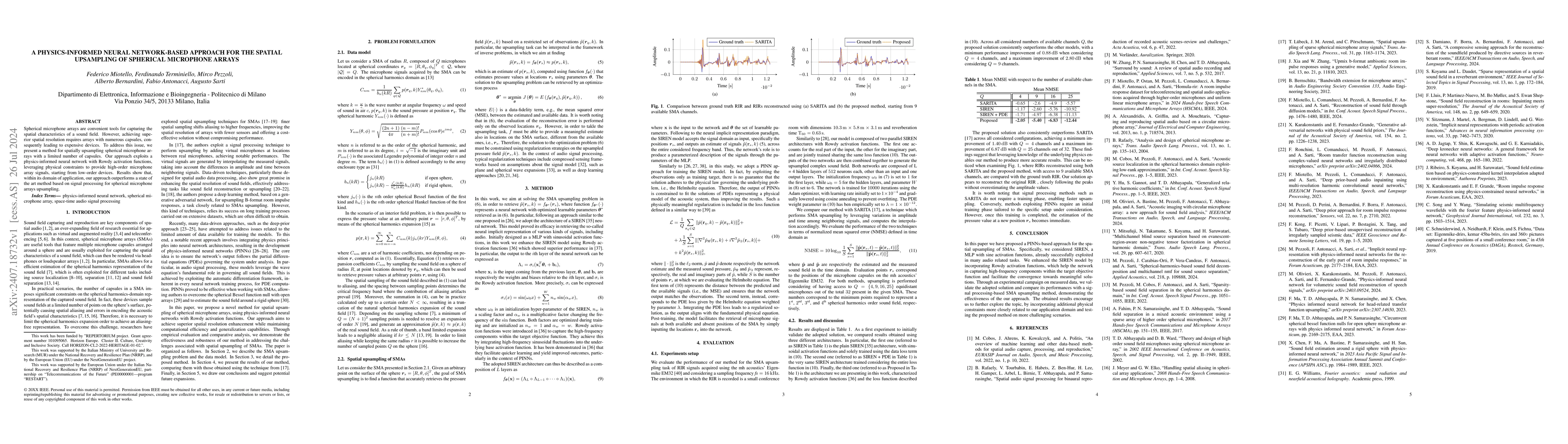Thumbnail for A Physics-Informed Neural Network-Based Approach for the Spatial
  Upsampling of Spherical Microphone Arrays