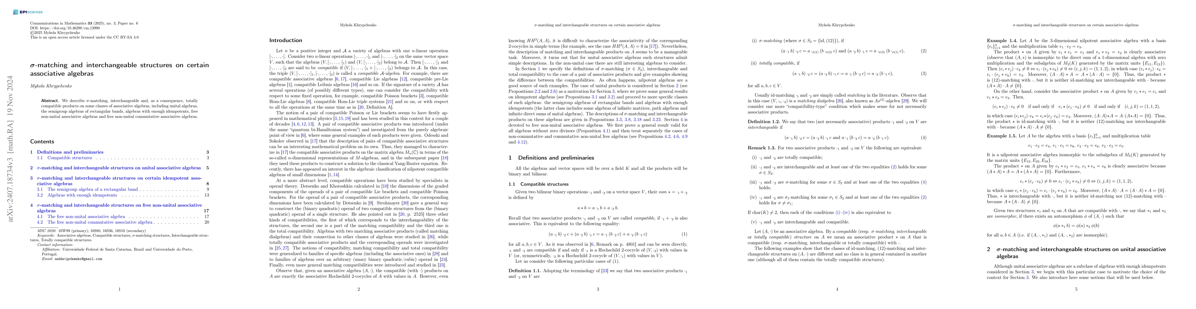 Thumbnail for $σ$-matching and interchangeable structures on certain associative
  algebras