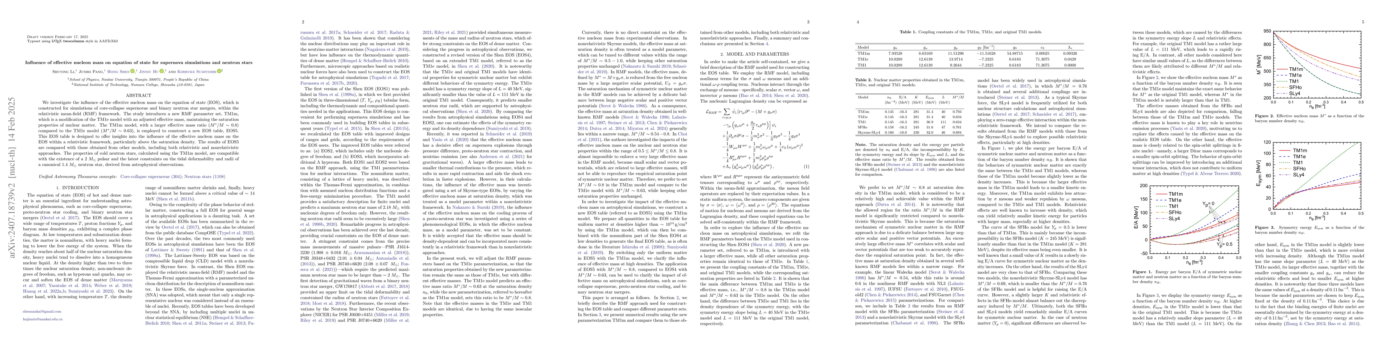 Thumbnail for Influence of effective nucleon mass on equation of state for supernova
  simulations and neutron stars