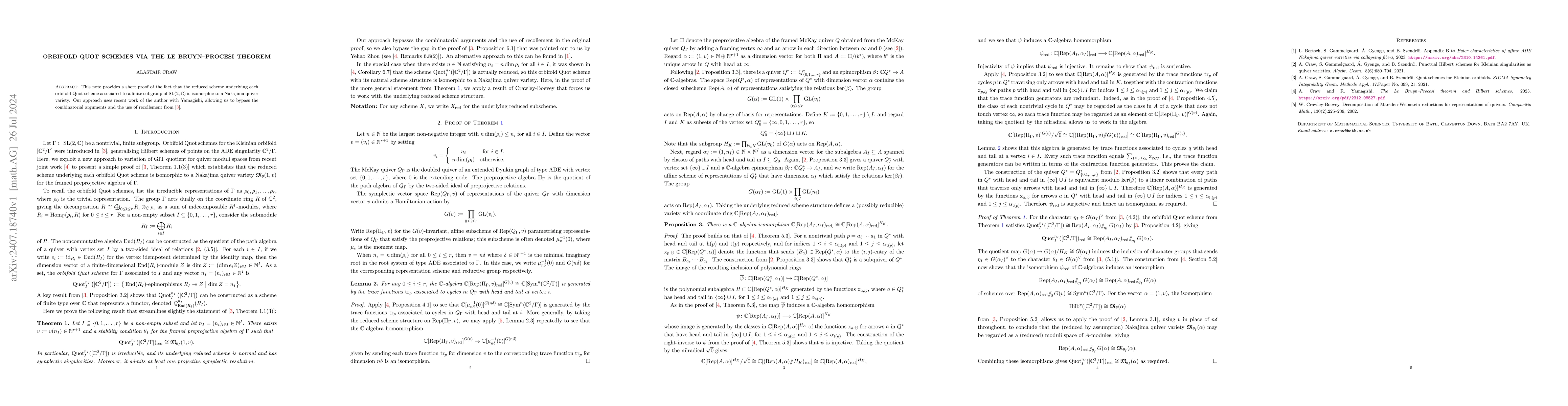 Thumbnail for Orbifold Quot schemes via the Le Bruyn-Procesi theorem