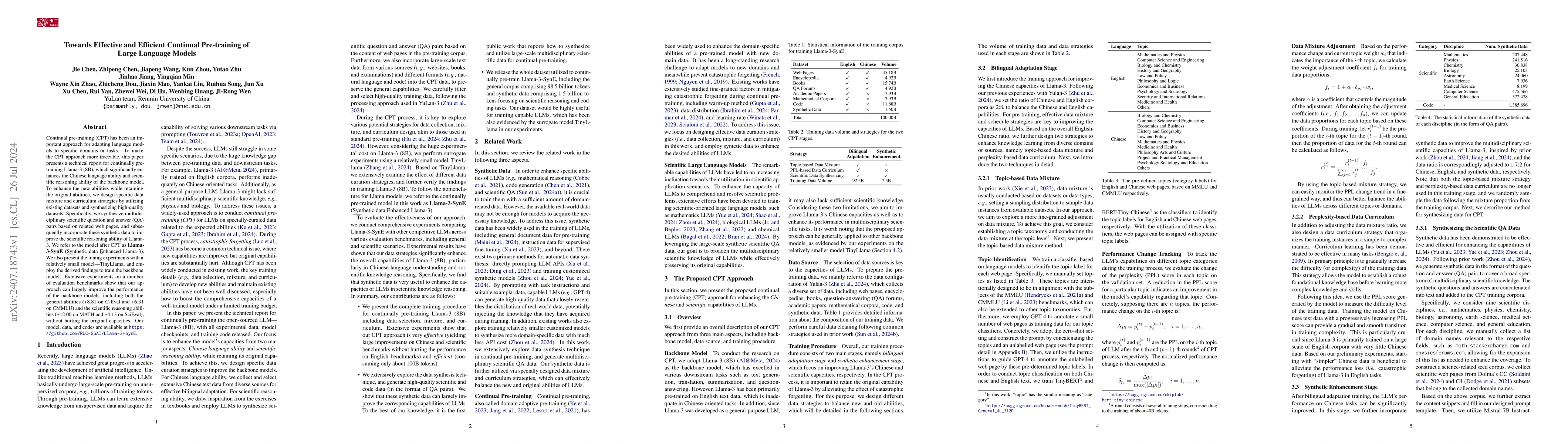 Thumbnail for Towards Effective and Efficient Continual Pre-training of Large Language
  Models