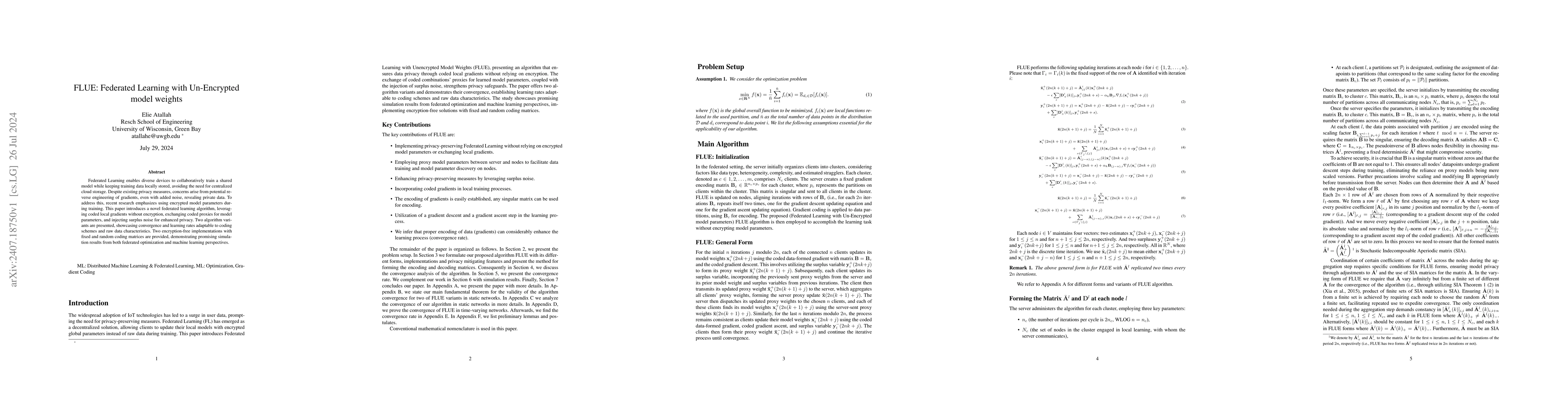 Thumbnail for FLUE: Federated Learning with Un-Encrypted model weights