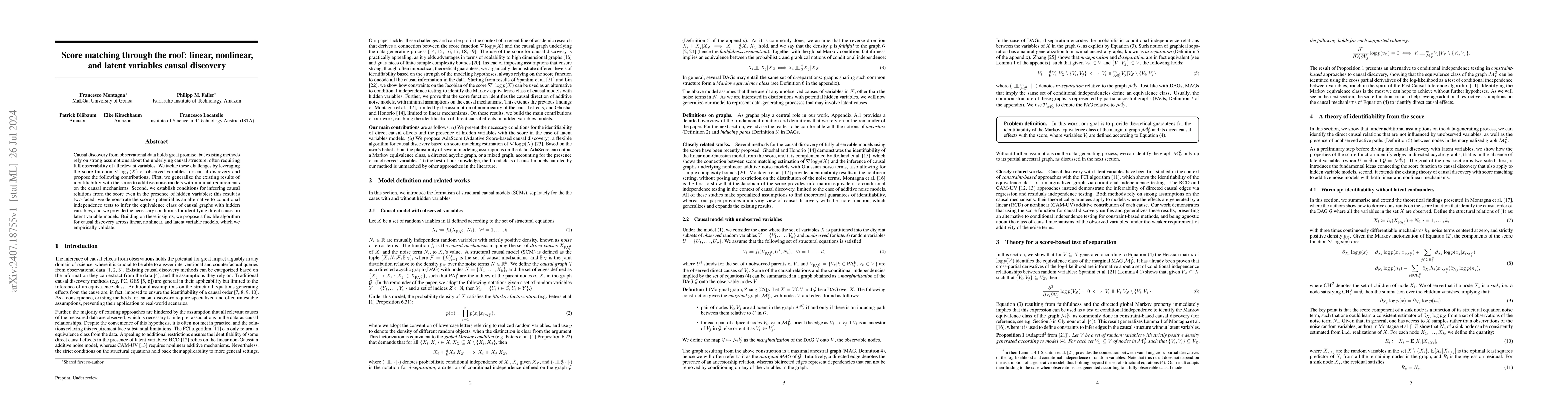 Thumbnail for Score matching through the roof: linear, nonlinear, and latent variables
  causal discovery