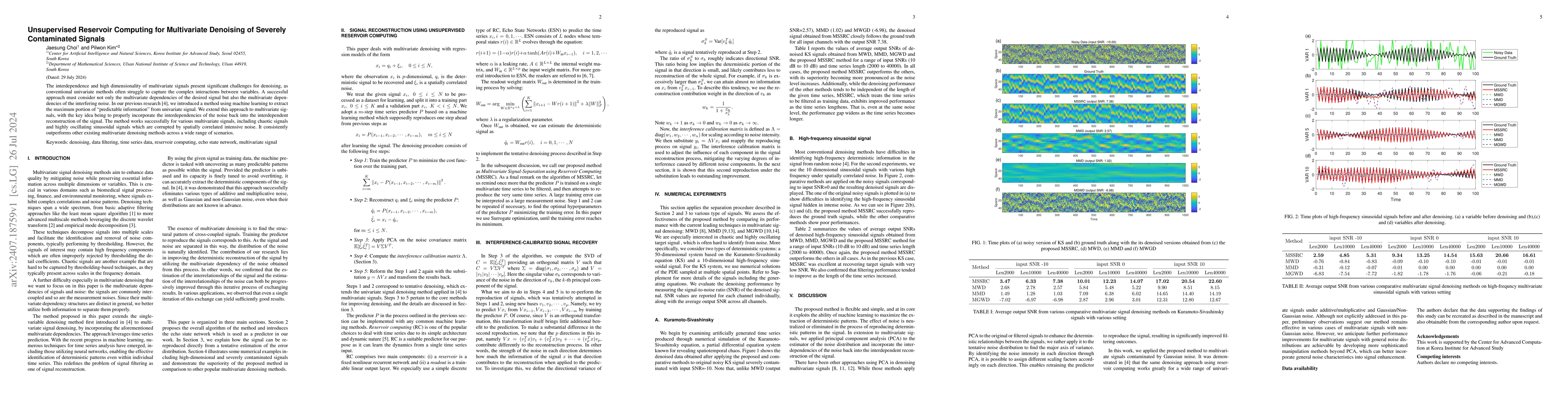 Thumbnail for Unsupervised Reservoir Computing for Multivariate Denoising of Severely
  Contaminated Signals