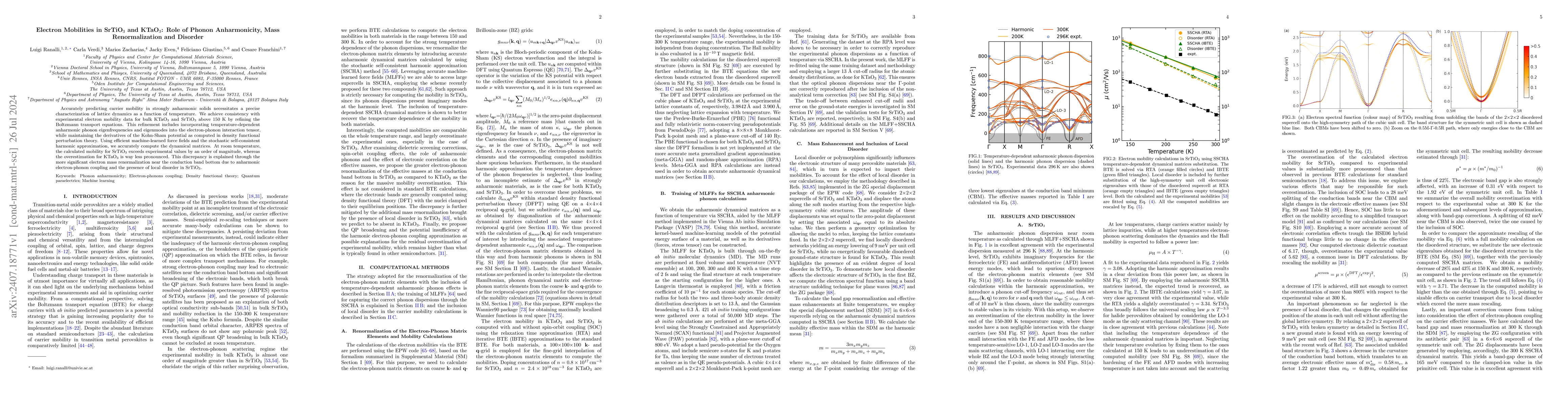 Thumbnail for Electron Mobilities in SrTiO$_3$ and KTaO$_3$: Role of Phonon
  Anharmonicity, Mass Renormalization and Disorder