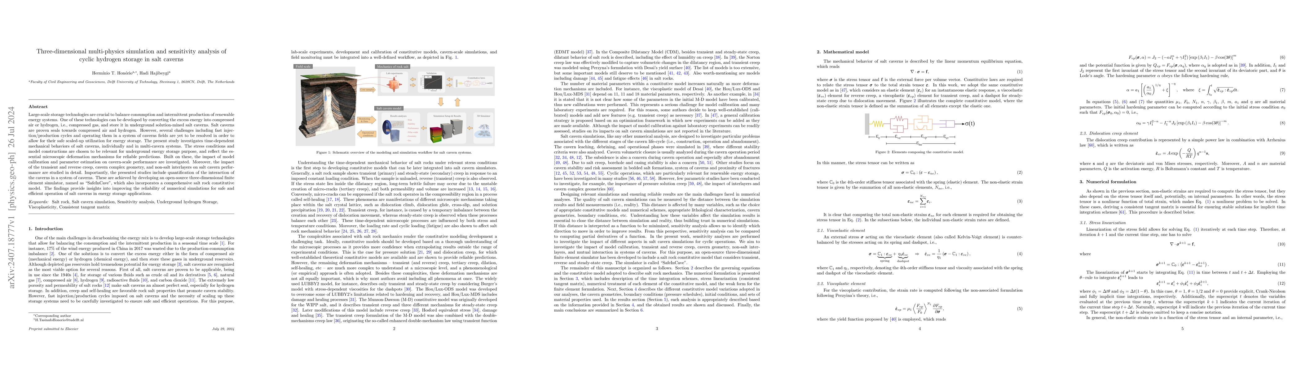 Thumbnail for Three-dimensional multi-physics simulation and sensitivity analysis of
  cyclic hydrogen storage in salt caverns