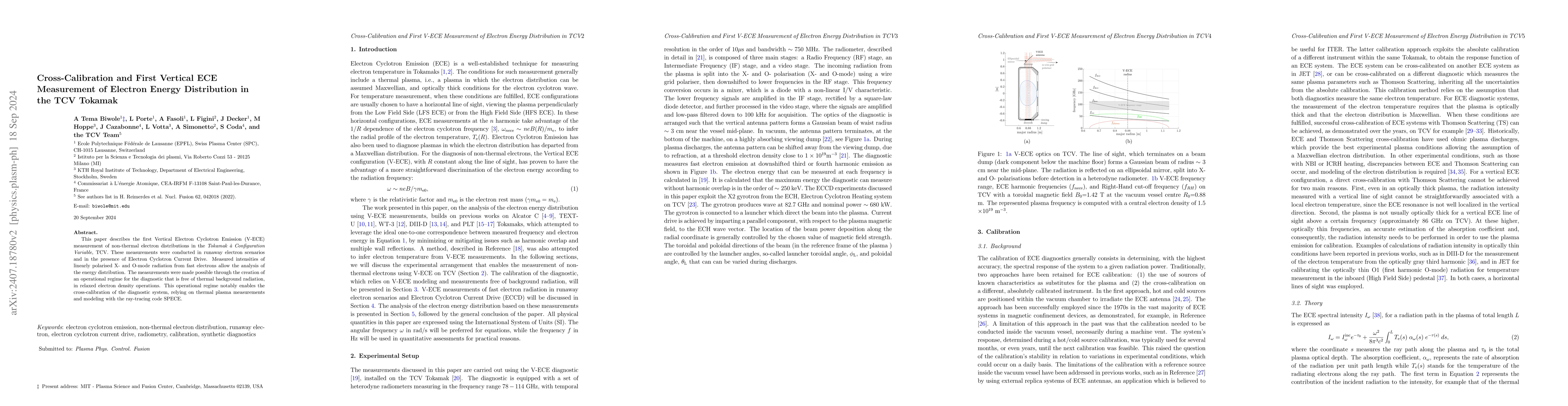 Thumbnail for Cross-Calibration and First Vertical ECE Measurement of Electron Energy
  Distribution in the TCV Tokamak
