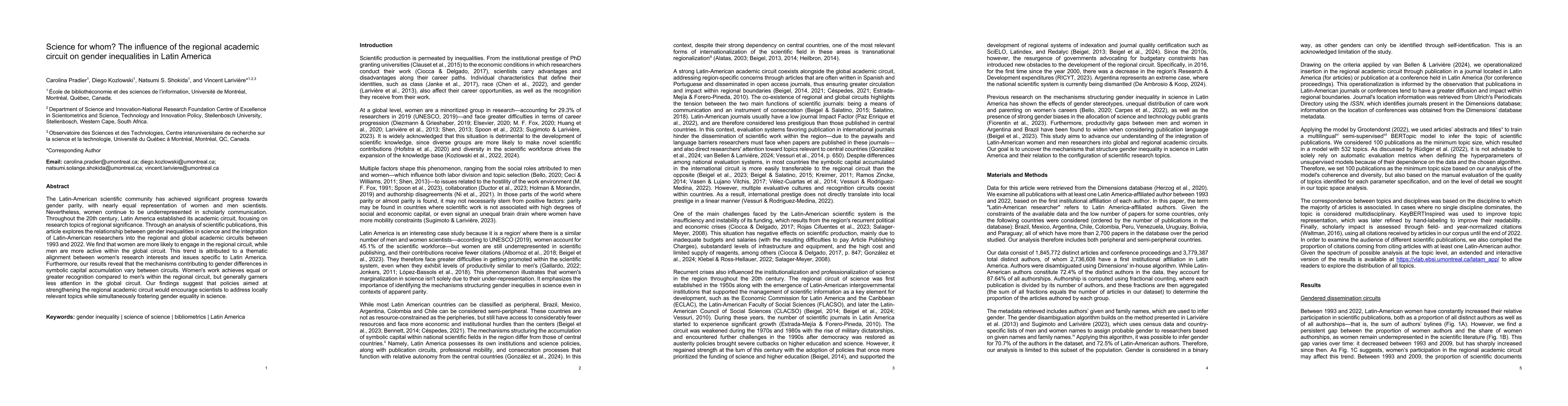 Thumbnail for Science for whom? The influence of the regional academic circuit on
  gender inequalities in Latin America