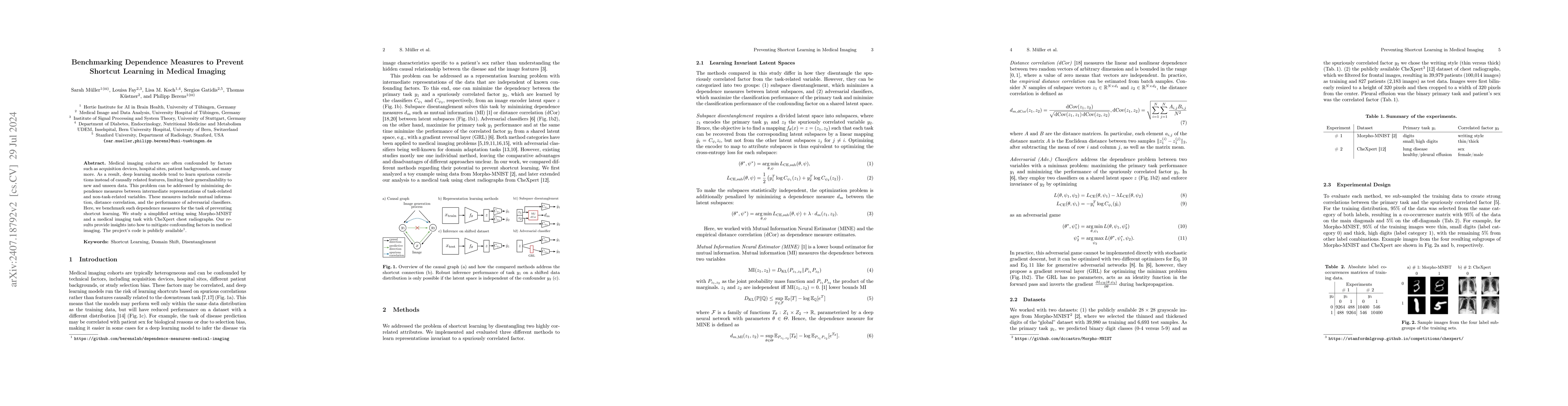 Thumbnail for Benchmarking Dependence Measures to Prevent Shortcut Learning in Medical
  Imaging
