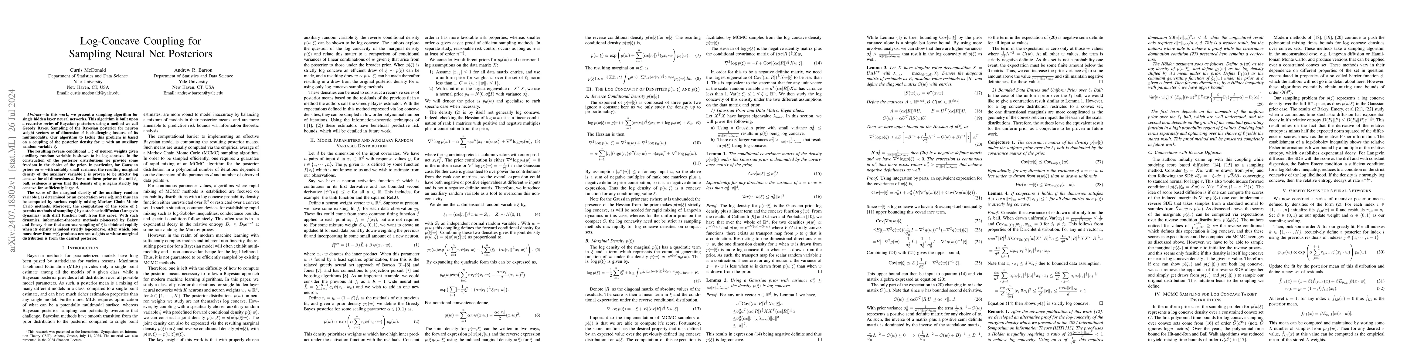 Thumbnail for Log-Concave Coupling for Sampling Neural Net Posteriors