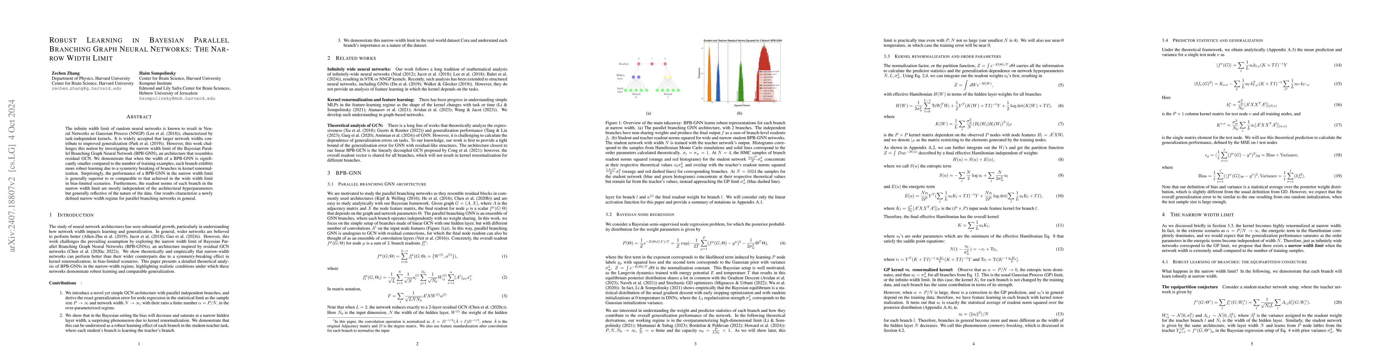 Thumbnail for Robust Learning in Bayesian Parallel Branching Graph Neural Networks:
  The Narrow Width Limit