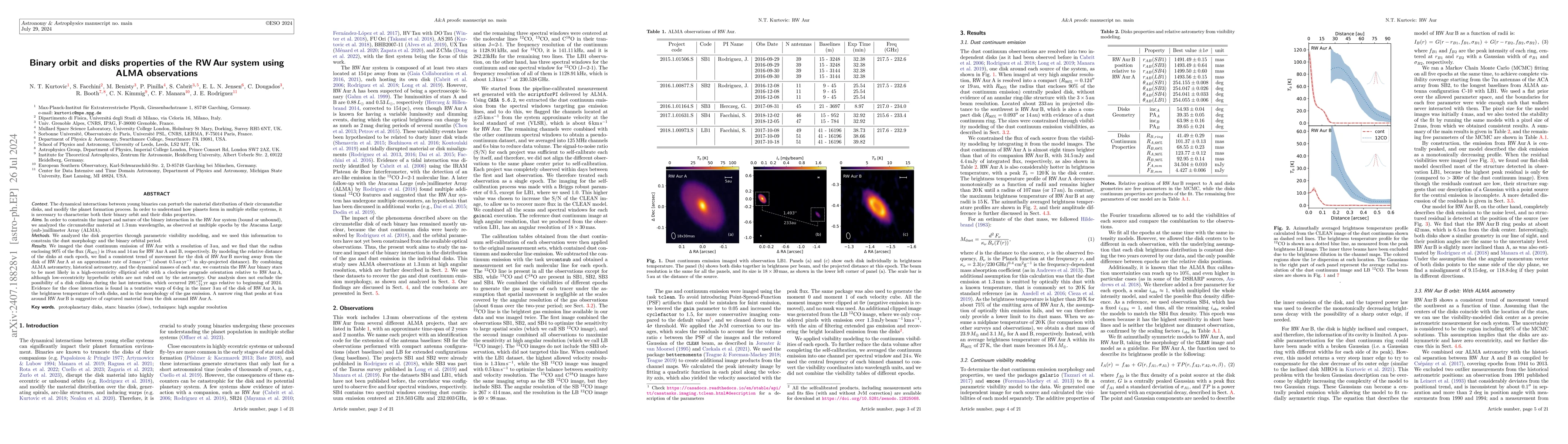 Thumbnail for Binary orbit and disks properties of the RW Aur system using ALMA
  observations