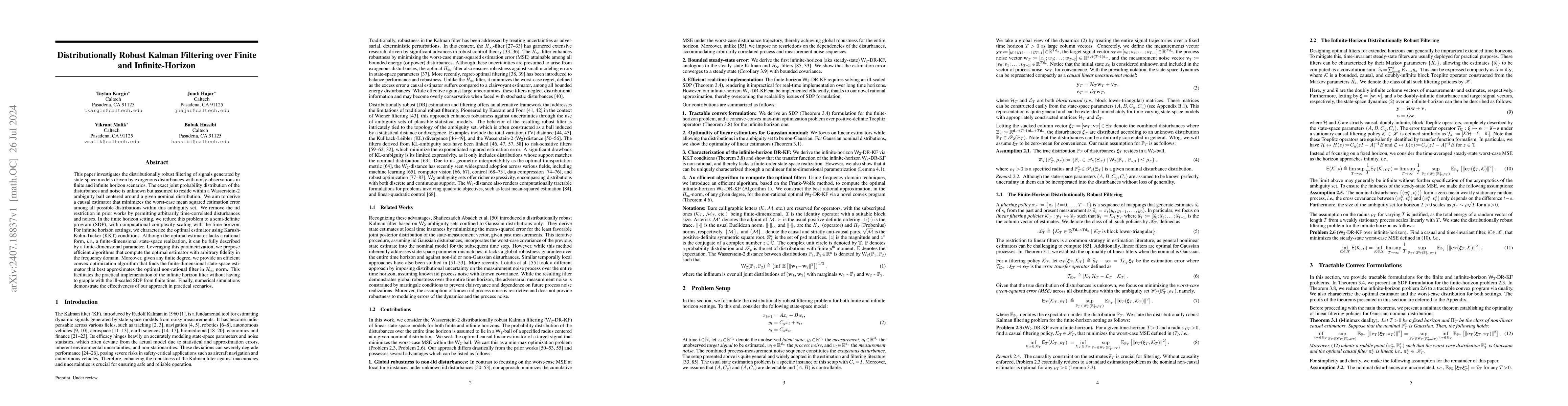 Thumbnail for Distributionally Robust Kalman Filtering over Finite and Infinite
  Horizon