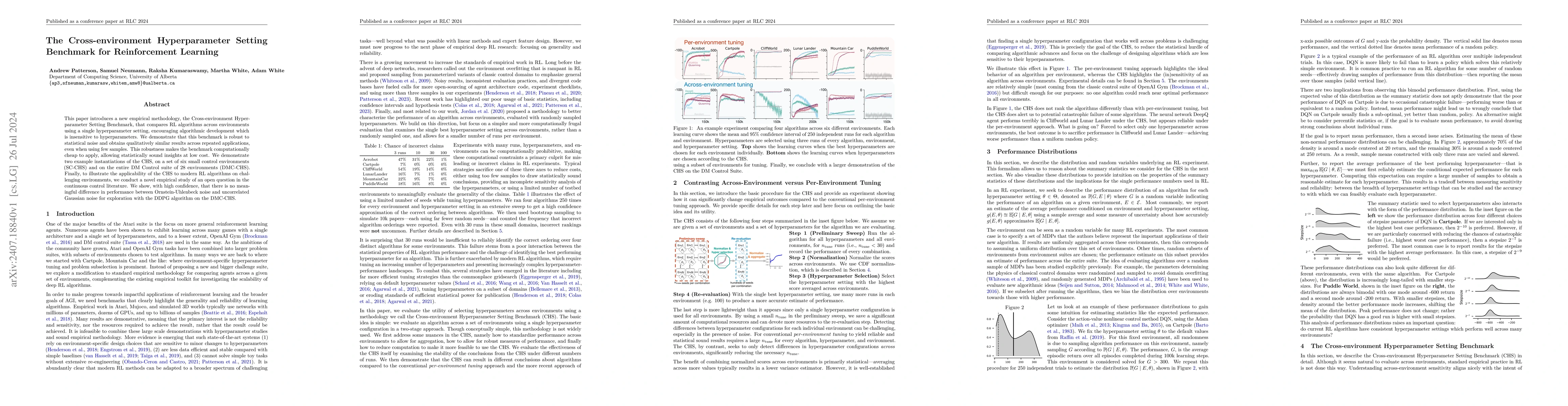Thumbnail for The Cross-environment Hyperparameter Setting Benchmark for Reinforcement
  Learning