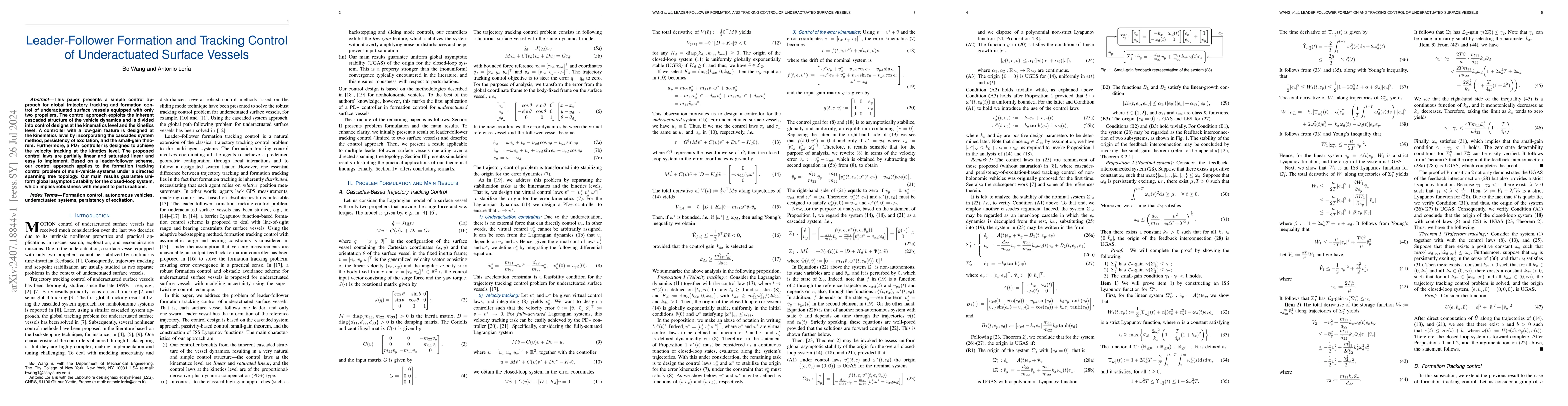 Thumbnail for Leader-Follower Formation and Tracking Control of Underactuated Surface
  Vessels
