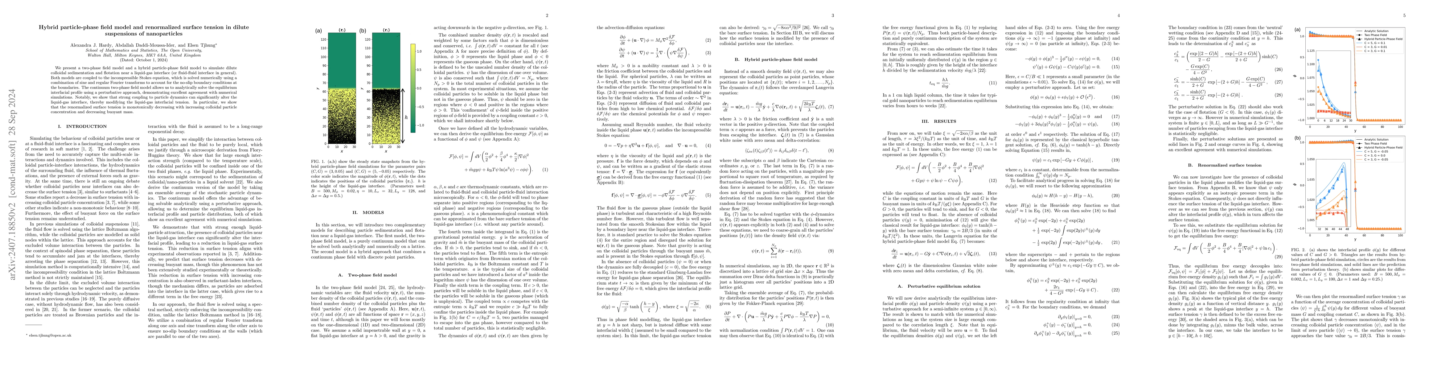 Thumbnail for Hybrid particle-phase field model and renormalized surface tension in
  dilute suspensions of nanoparticles
